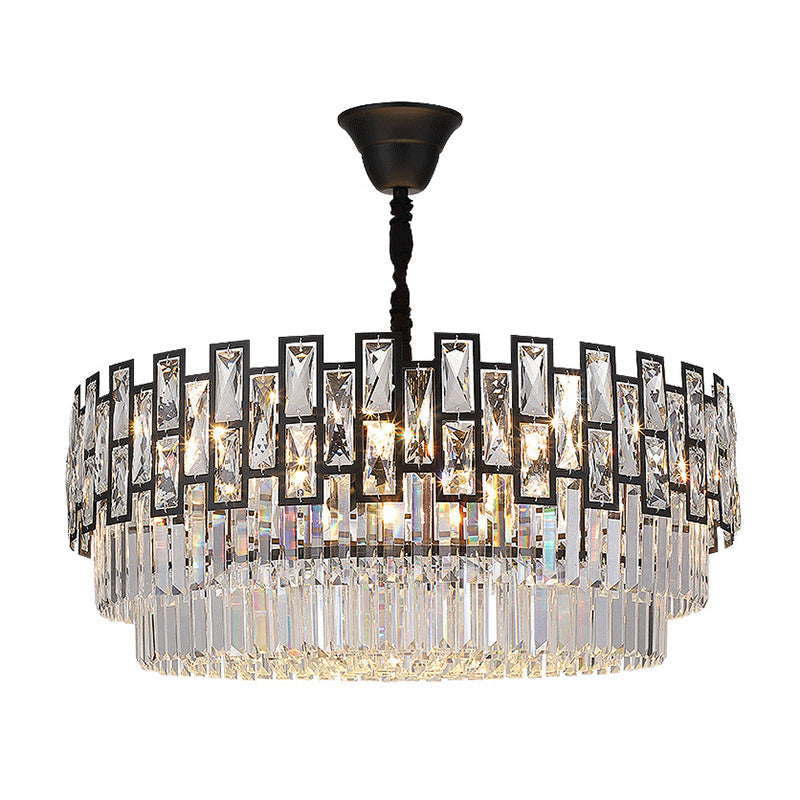 Black Round Crystal Chandelier Light for Living Room - Modern Ceiling Lighting Fixture