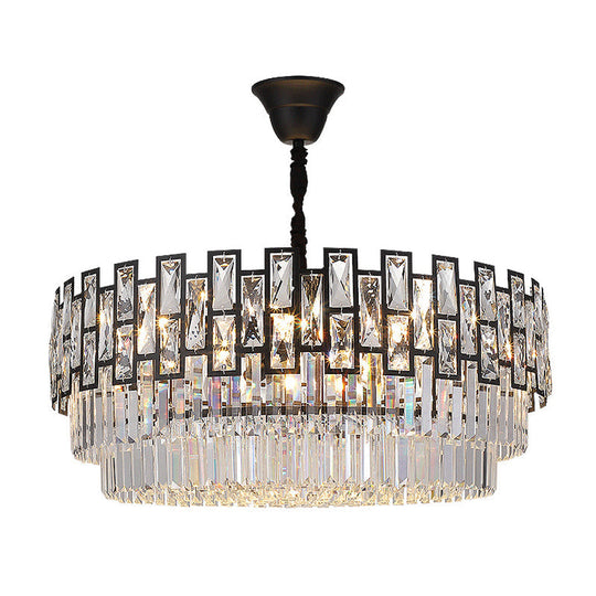 Modern Faceted Crystal Chandelier - Black Round Ceiling Light Fixture For Living Room / Large