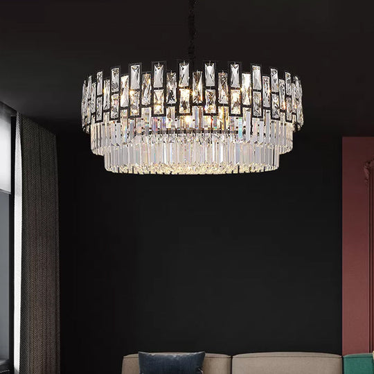 Modern Faceted Crystal Chandelier - Black Round Ceiling Light Fixture For Living Room