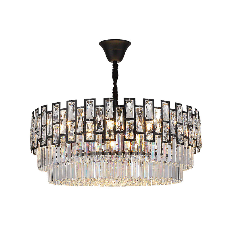 Modern Faceted Crystal Chandelier - Black Round Ceiling Light Fixture For Living Room / Small