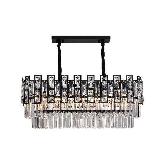 Modern Faceted Crystal Chandelier - Black Round Ceiling Light Fixture For Living Room / Large Linear