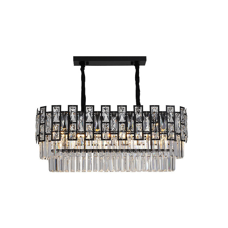 Modern Faceted Crystal Chandelier - Black Round Ceiling Light Fixture For Living Room / Small Linear