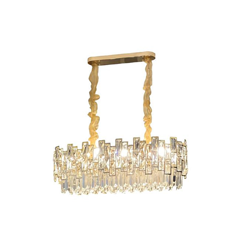 Stylish Layered Chandelier Pendant Light - Clear Crystal Gold Finish Ideal For Dining Room