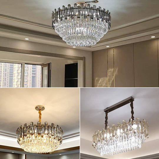 Clear Crystal Multi-Tiered Living Room Chandelier Pendant Light - Simplicity Perfected