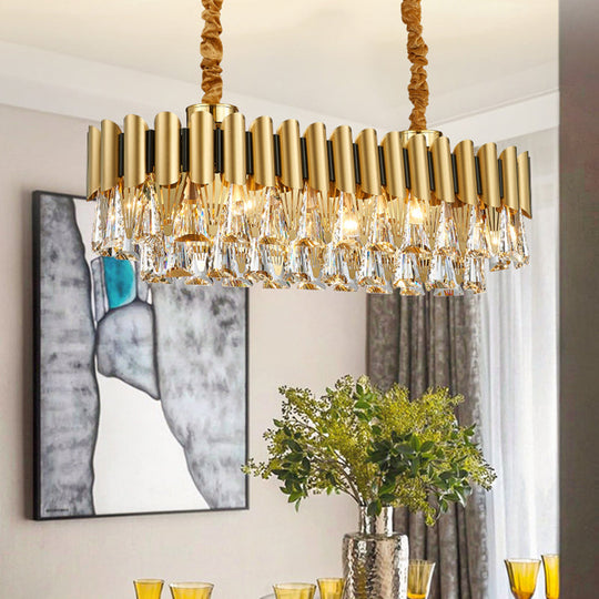 Gold Tiered Chandelier Pendant Light with Minimalist Tri-Prism Crystal for Living Room