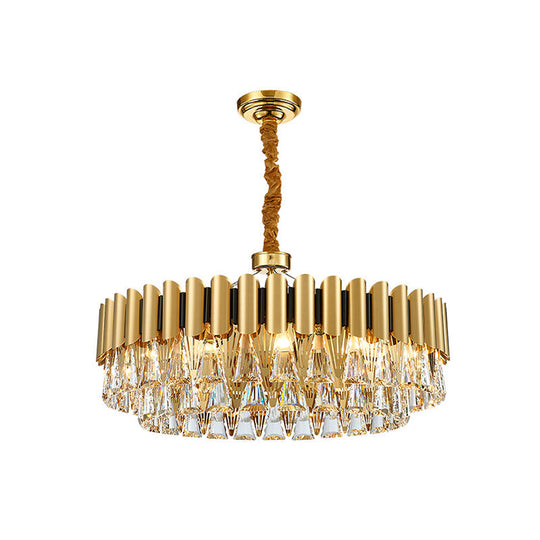 Gold Tiered Chandelier Pendant Light with Minimalist Tri-Prism Crystal for Living Room