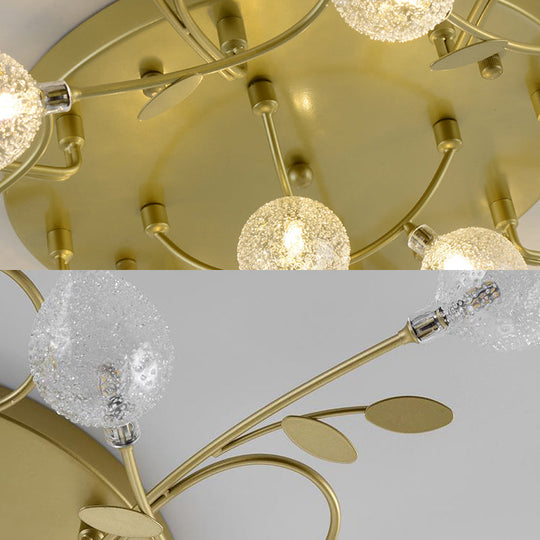 Contemporary Bubbled Glass Ceiling Lighting With Branch Design - 8/12/16/20 Lights Black/Gold Flush