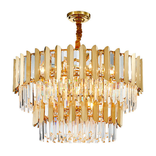 Postmodern Gold Chandelier - Prismatic Crystal Drum Ceiling Light Fixture