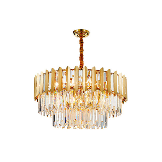 Postmodern Gold Chandelier - Prismatic Crystal Drum Ceiling Light Fixture