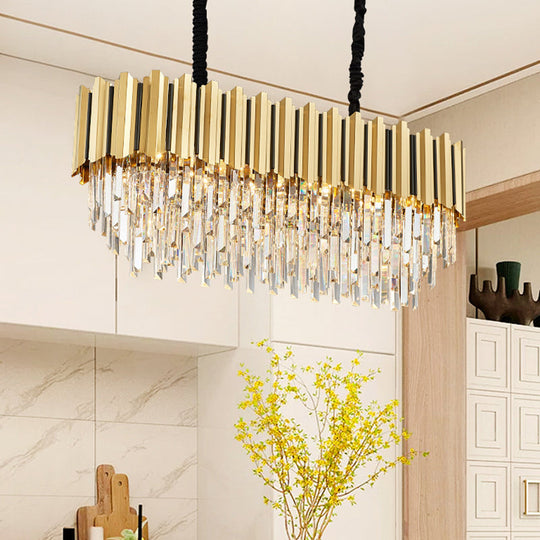 Modern Gold Round Tri-Prism Crystal Pendant Chandelier Light