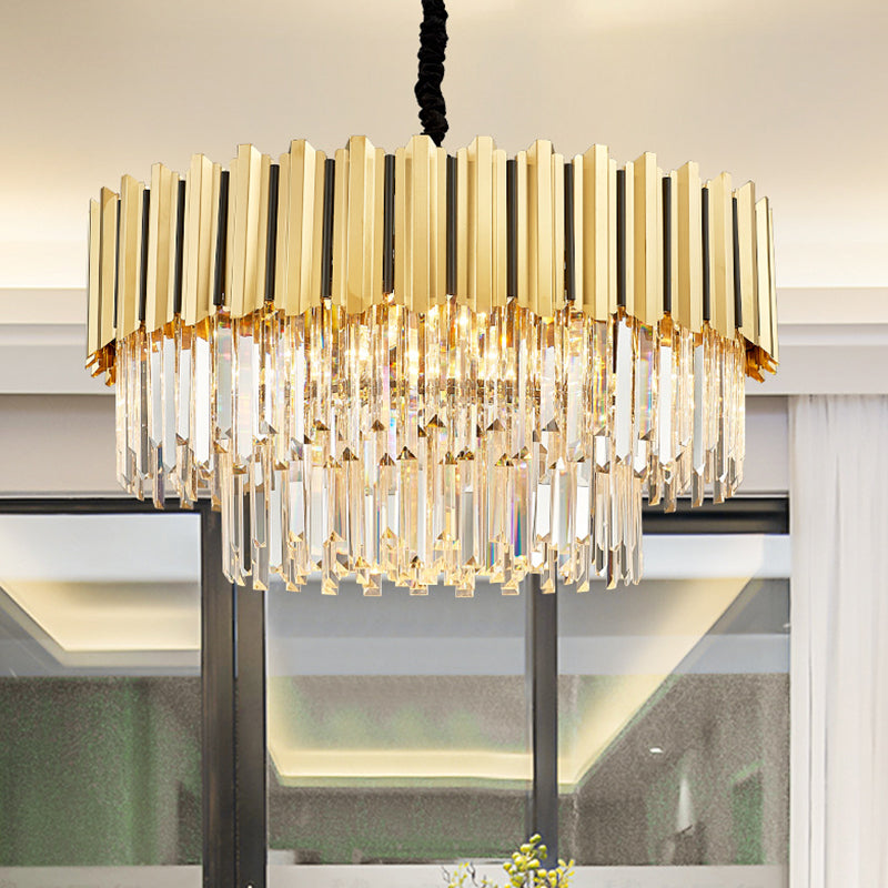 Modern Gold Round Tri-Prism Crystal Pendant Chandelier Light