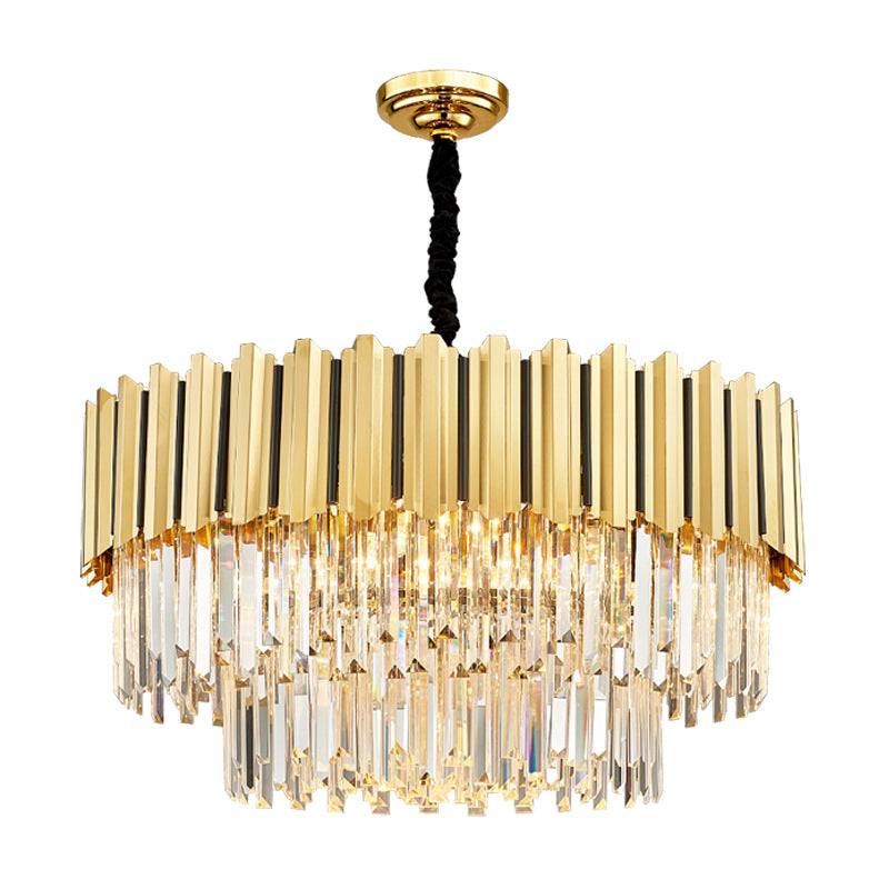 Modern Gold Round Tri-Prism Crystal Pendant Chandelier Light