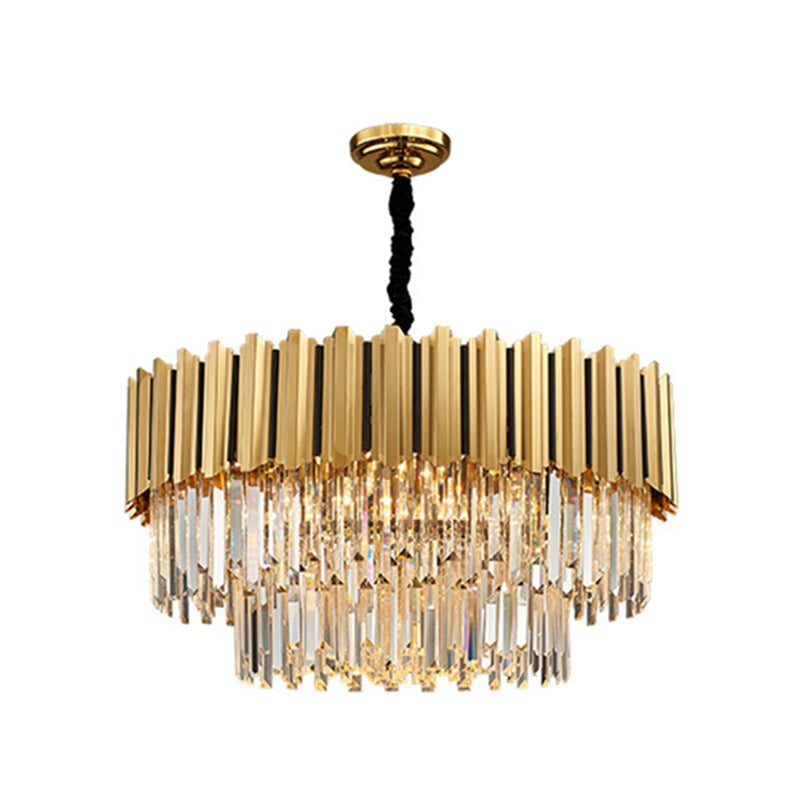 Modern Gold Round Tri-Prism Crystal Pendant Chandelier Light