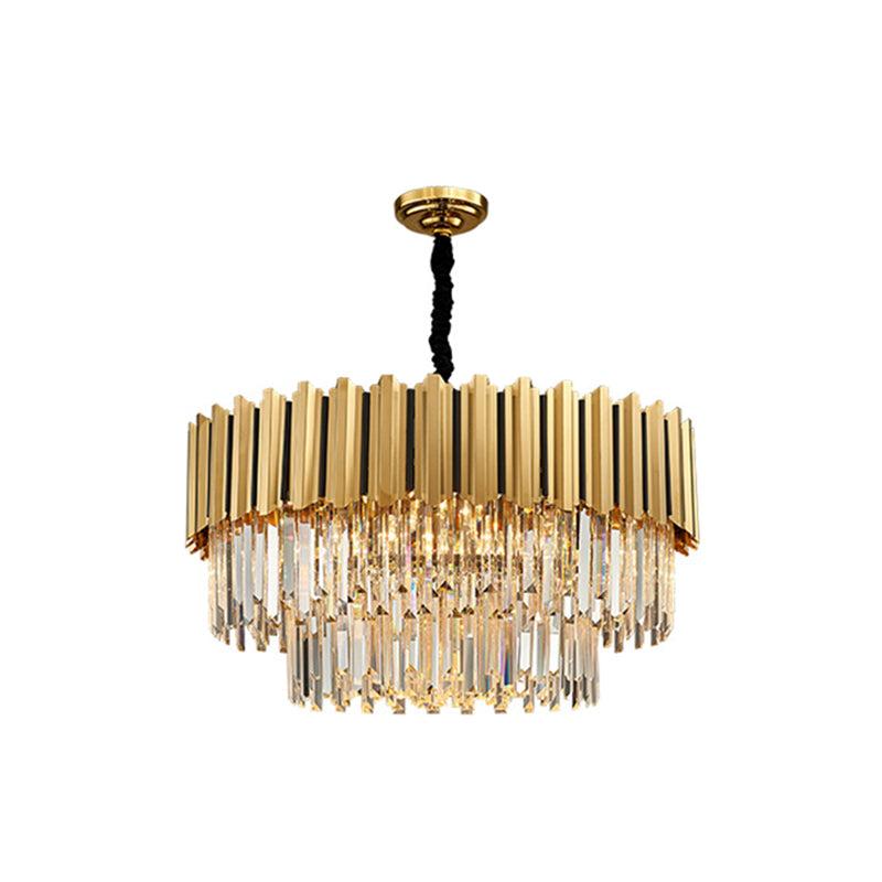 Modern Gold Round Tri-Prism Crystal Pendant Chandelier Light