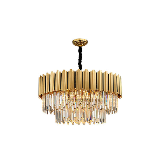 Modern Gold Round Tri-Prism Crystal Pendant Chandelier Light