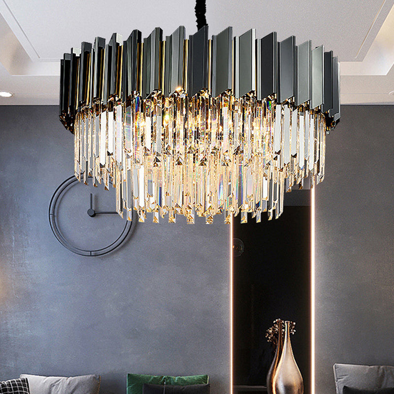 Artistic Black Crystal Chandelier Light For Living Room With Tiered Suspension 24 /