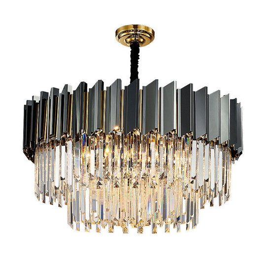 Artistic Black Crystal Chandelier Light For Living Room With Tiered Suspension