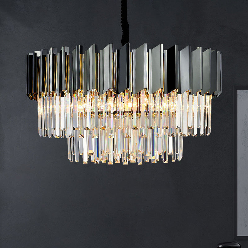 Artistic Black Crystal Chandelier Light For Living Room With Tiered Suspension 19 /