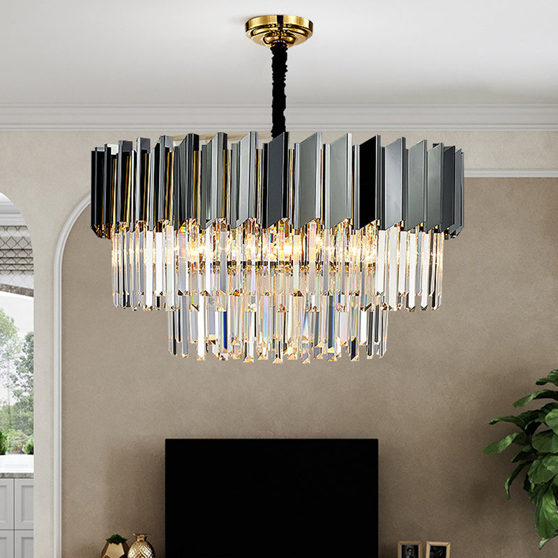 Artistic Black Crystal Chandelier Light For Living Room With Tiered Suspension