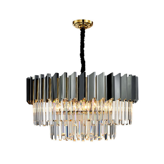 Artistic Black Crystal Chandelier Light For Living Room With Tiered Suspension