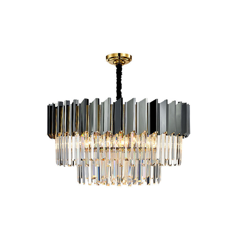 Artistic Black Crystal Chandelier Light For Living Room With Tiered Suspension