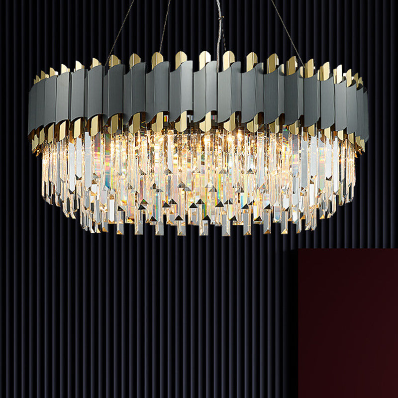 Gold-Black Post-Modern Layered Chandelier Pendant Light With Crystal Accents For Living Room