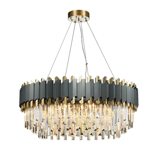 Gold-Black Post-Modern Layered Chandelier Pendant Light With Crystal Accents For Living Room