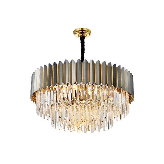 Sleek Tri-Prism Crystal Chandelier Pendant Light In Black For Living Room / 1 Tier 39.5