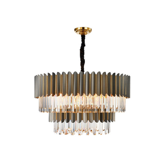 Sleek Tri-Prism Crystal Chandelier Pendant Light In Black For Living Room