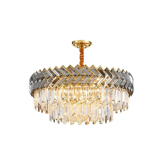 Prismatic Crystal Round Chandelier Light - Stylish Stainless-Steel Suspension Lighting For Living