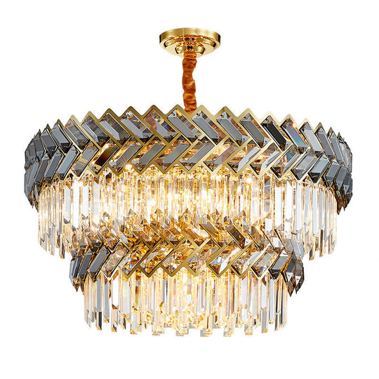 Prismatic Crystal Round Chandelier Light - Stylish Stainless-Steel Suspension Lighting For Living