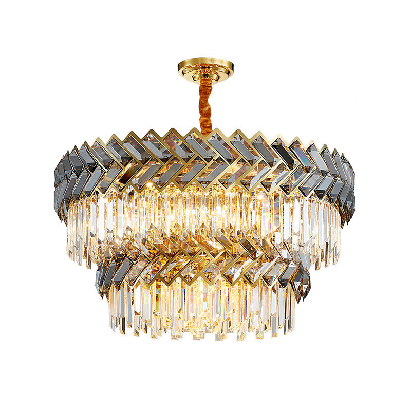 Prismatic Crystal Round Chandelier Light - Stylish Stainless-Steel Suspension Lighting For Living