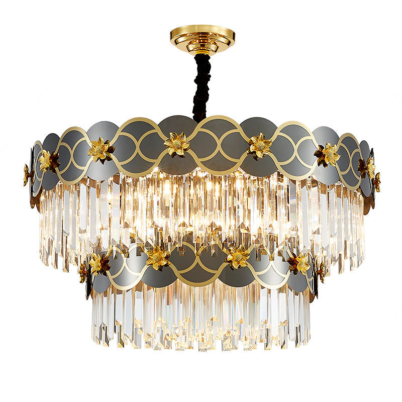 Postmodern Gold-Black Ceiling Chandelier With Crystal Decor - Floral Metallic Lighting Fixture 24 /