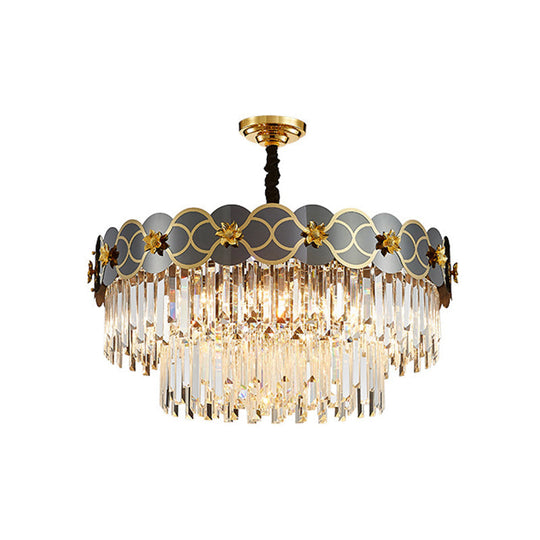 Postmodern Gold-Black Ceiling Chandelier With Crystal Decor - Floral Metallic Lighting Fixture