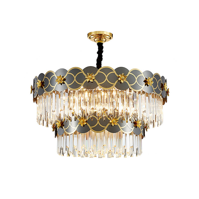 Postmodern Gold-Black Ceiling Chandelier With Crystal Decor - Floral Metallic Lighting Fixture 18 /