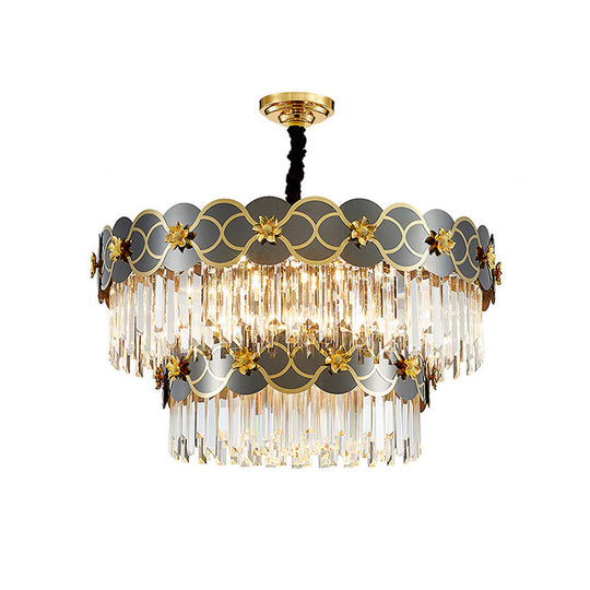 Postmodern Gold-Black Ceiling Chandelier With Crystal Decor - Floral Metallic Lighting Fixture 18 /