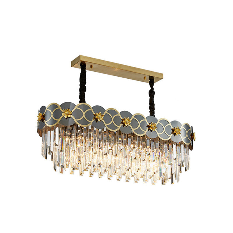 Postmodern Gold-Black Ceiling Chandelier With Crystal Decor - Floral Metallic Lighting Fixture