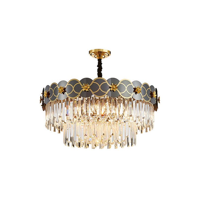 Postmodern Gold-Black Ceiling Chandelier With Crystal Decor - Floral Metallic Lighting Fixture 9 /