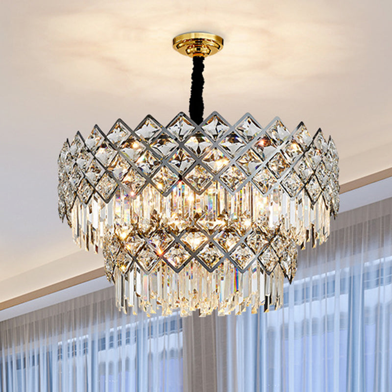 Post-Modern Crystal Rhombus Chandelier Pendant Light Stainless Steel Multi-Tiered Design