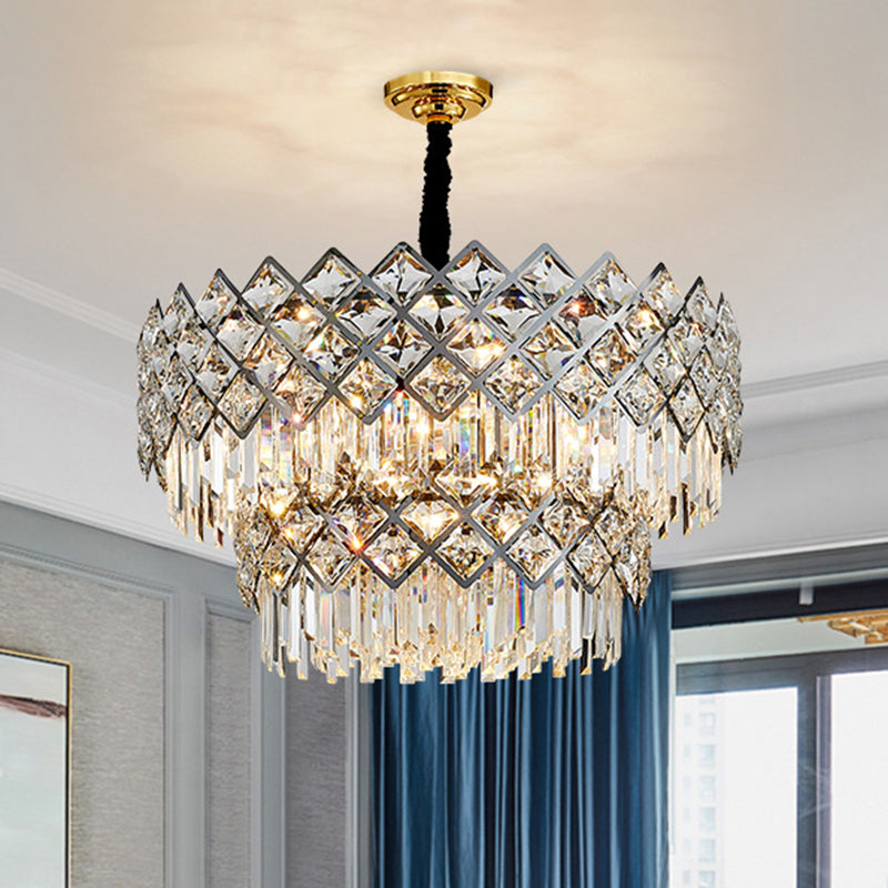 Post-Modern Crystal Rhombus Chandelier Pendant Light Stainless Steel Multi-Tiered Design 15 /