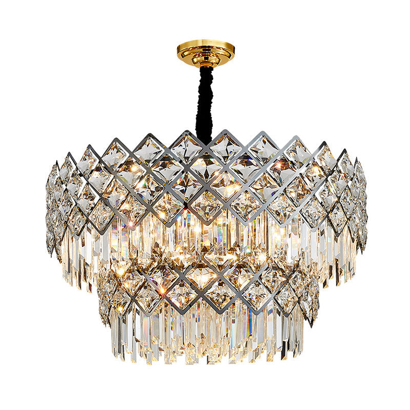 Post-Modern Crystal Rhombus Chandelier Pendant Light Stainless Steel Multi-Tiered Design