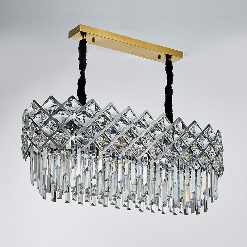 Post-Modern Crystal Rhombus Chandelier Pendant Light Stainless Steel Multi-Tiered Design