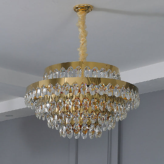 Gold K9 Crystal Chandelier Pendant Light For Living Room - Sleek Multi-Tiered Simplicity