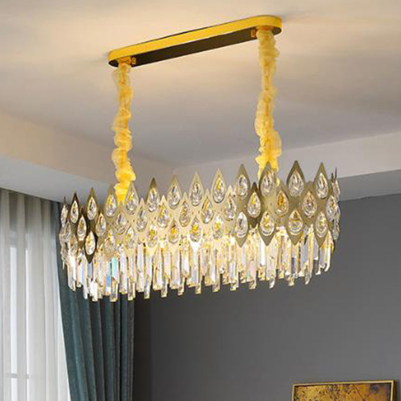 Gold Geometric Living Room Chandelier With Clear Crystal Artistic Suspension Light / Medium Linear