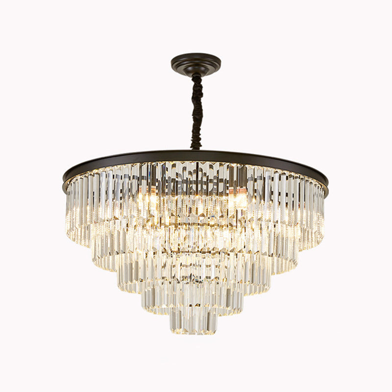 Crystal Simplicity: Tiered Tapered Living Room Chandelier Light - Pendant Fixture