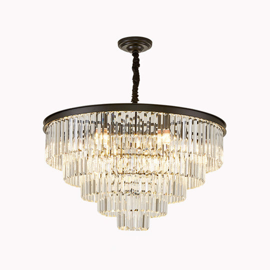 Crystal Simplicity: Tiered Tapered Living Room Chandelier Light - Pendant Fixture