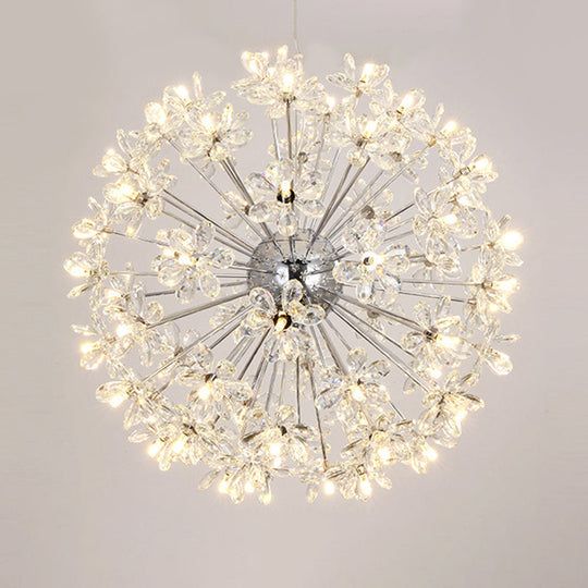 Led Dandelion Chandelier: Crystal Flower Pendant Light For Living Room 64 / Chrome