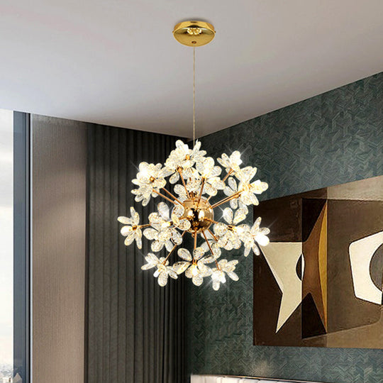 Led Dandelion Chandelier: Crystal Flower Pendant Light For Living Room