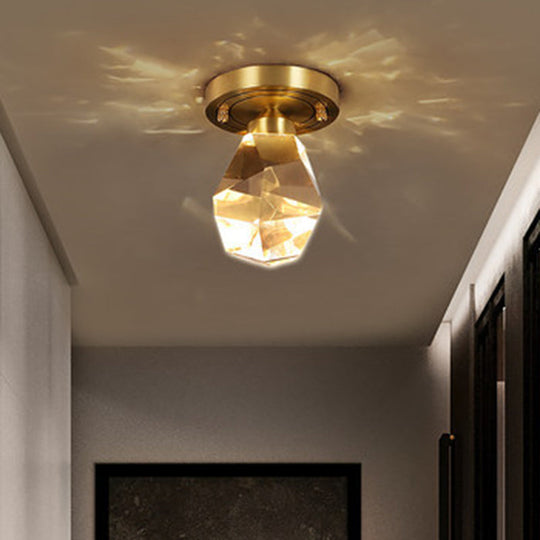 Gold Gem-Shaped LED Crystal Flush Mount Ceiling Light