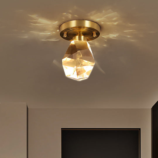 Gold Gem-Shaped LED Crystal Flush Mount Ceiling Light